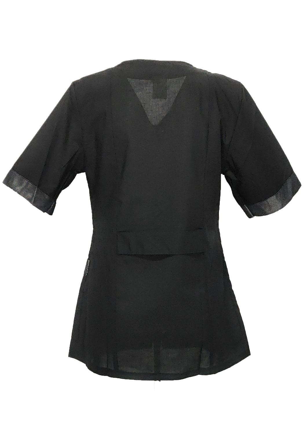 Camice da estetista in elegante nero e bianco. Personalizzabile con il tuo logo